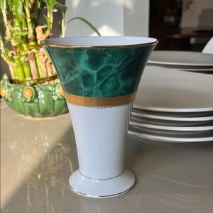 Noritake Green and White Vase with Gold Accent